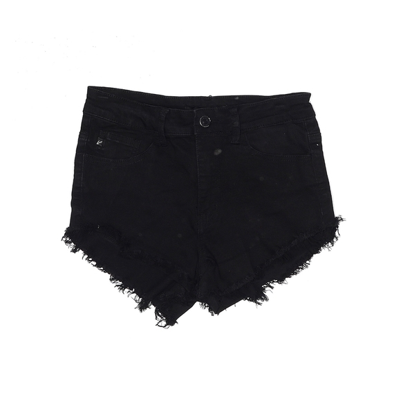 KanCan KC6033BK 9/28 Black High Rise Distressed Raw Fringe Hem Denim Shorts - Picture 1 of 5